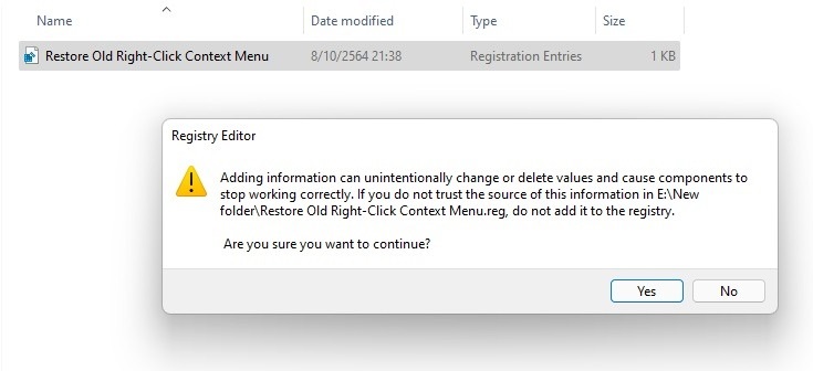 Restore Old Context Menu Windows 11