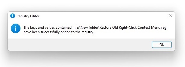Restore Old Context Menu Windows 11