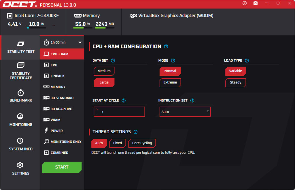 OCCT Screenshot