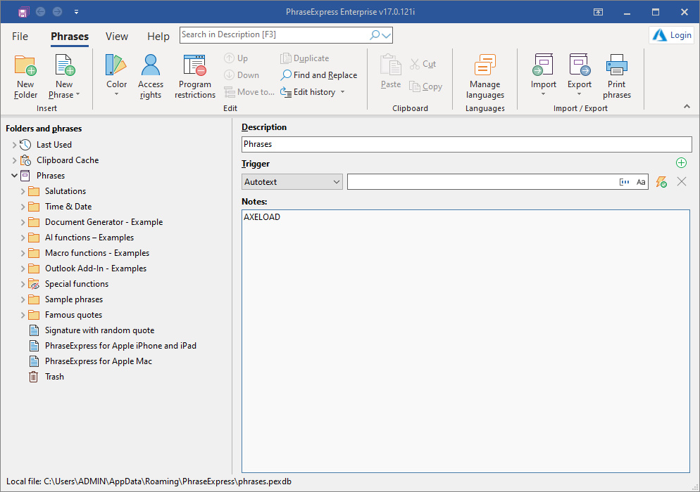 PhraseExpress Screenshot